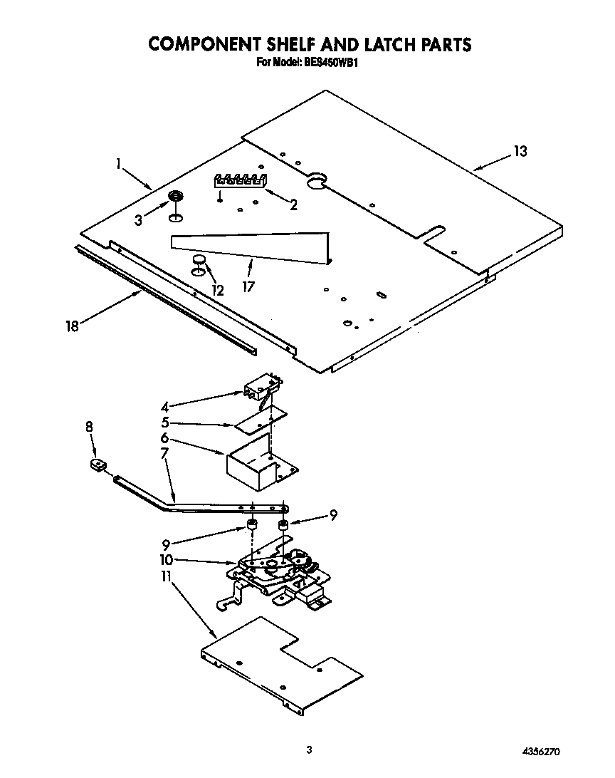 Roper BES450WB1 component shelf and latch diagram
