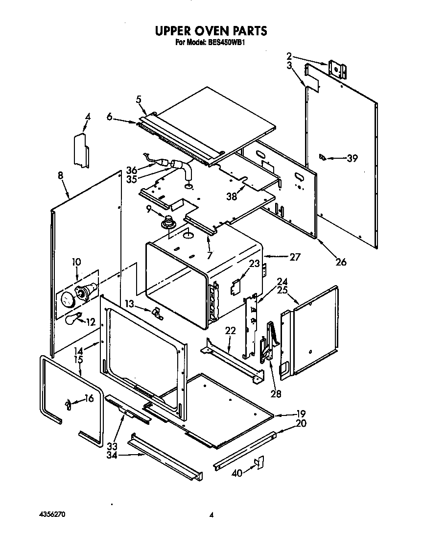 Roper BES450WB1 upper oven diagram