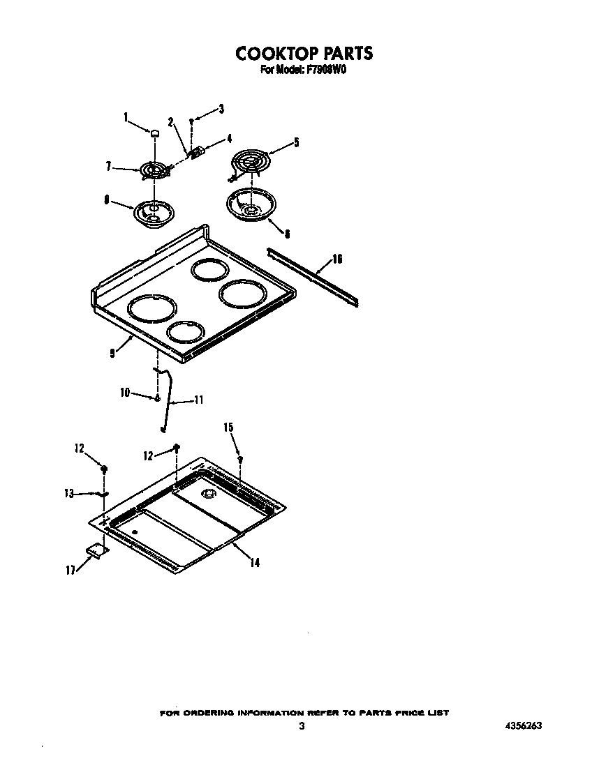 Roper F7908W0 cooktop diagram