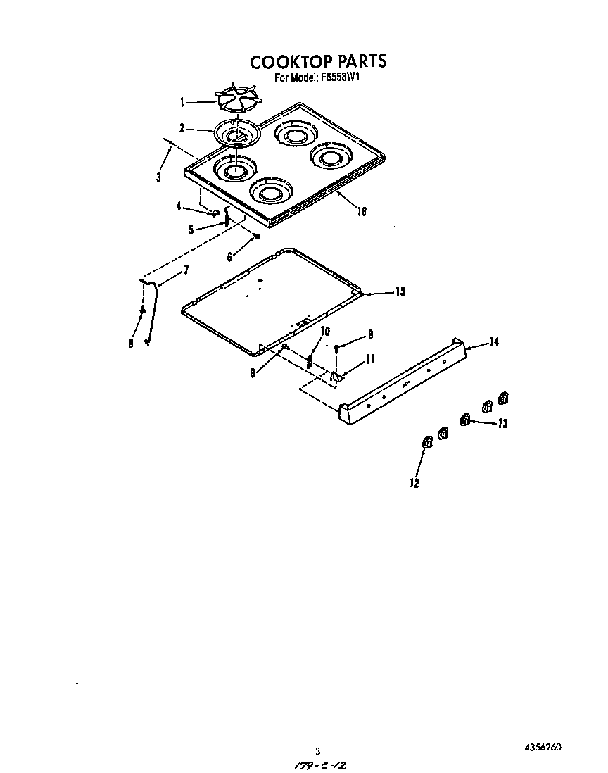 Roper F6558W1 cook top diagram