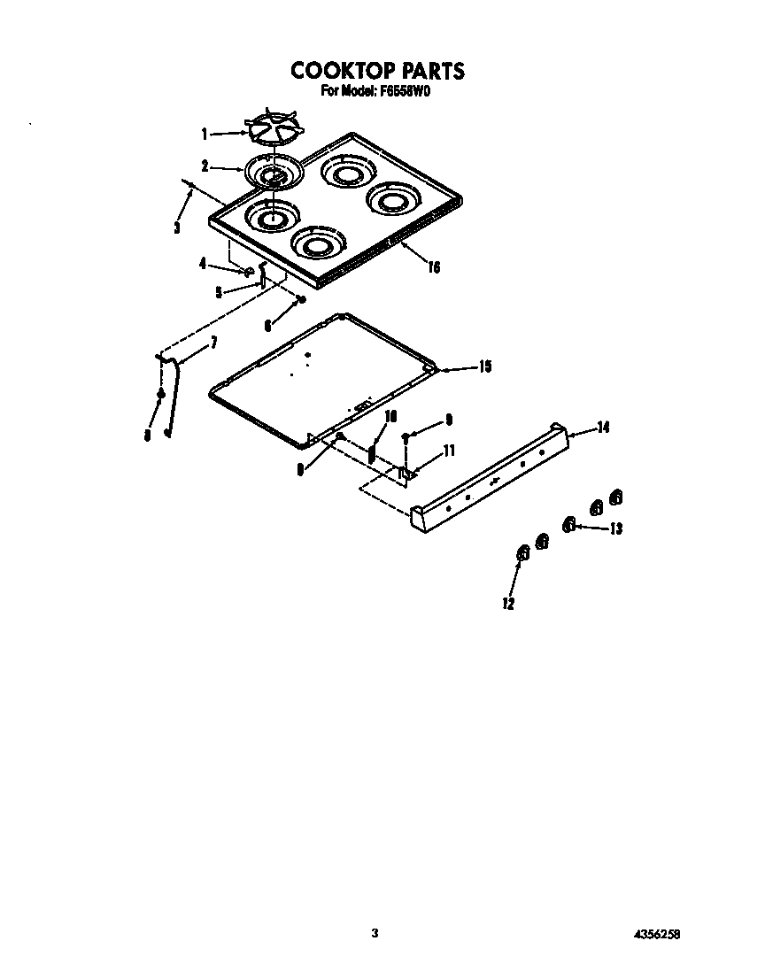 Roper F6558W0 cooktop diagram