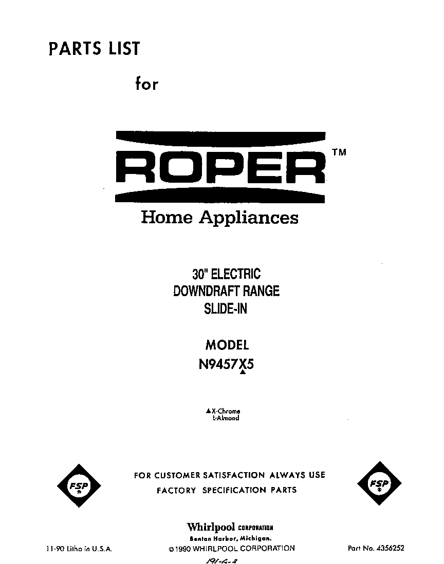 Roper N9457X5 front cover diagram