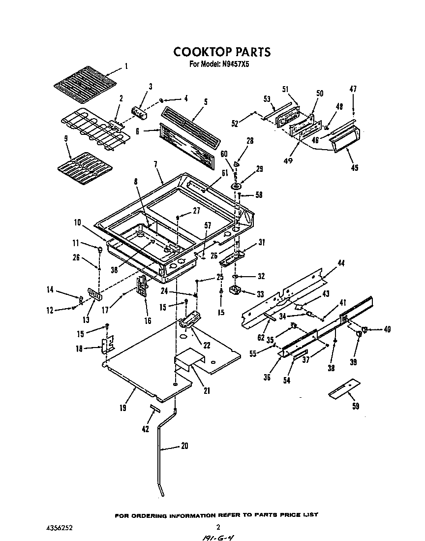 Roper N9457X5 cook top diagram