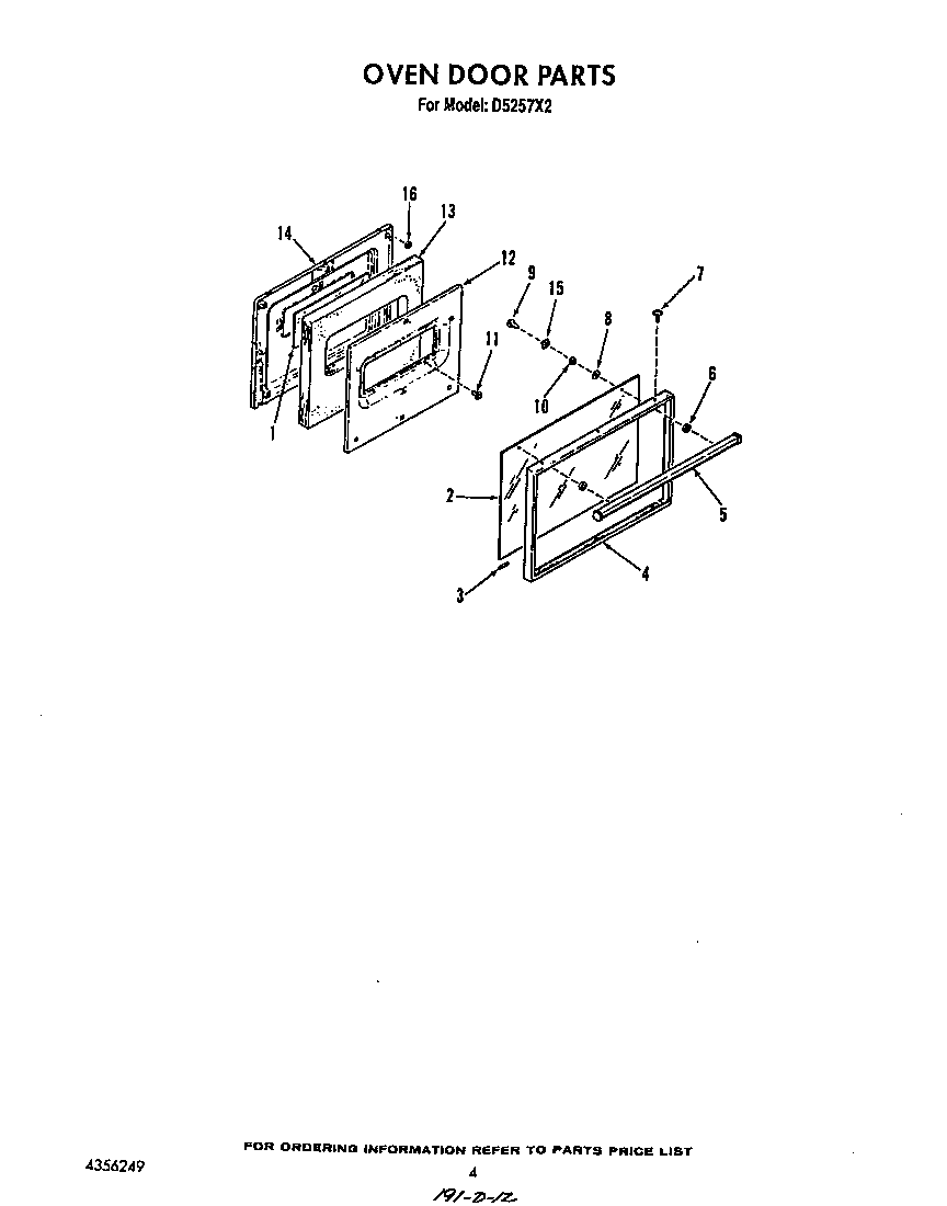 Roper D5257*2 oven door diagram