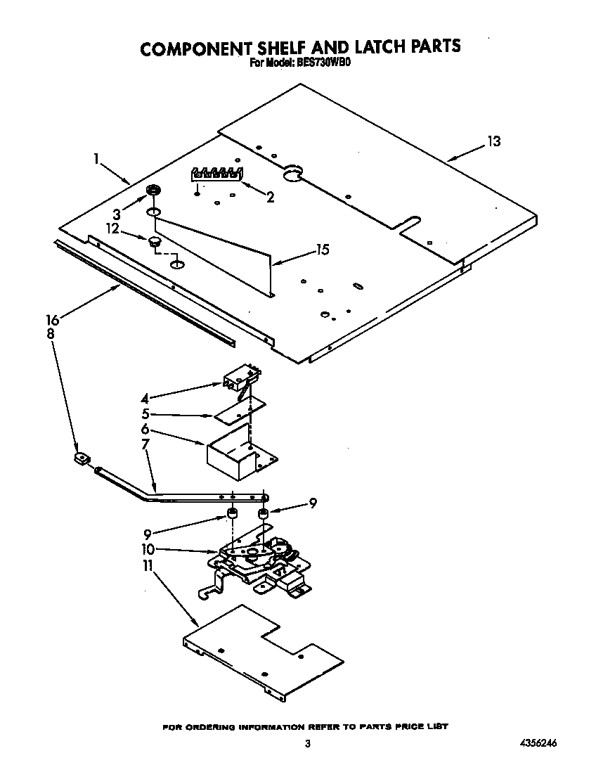 Roper BES730WB0 component shelf and latch diagram