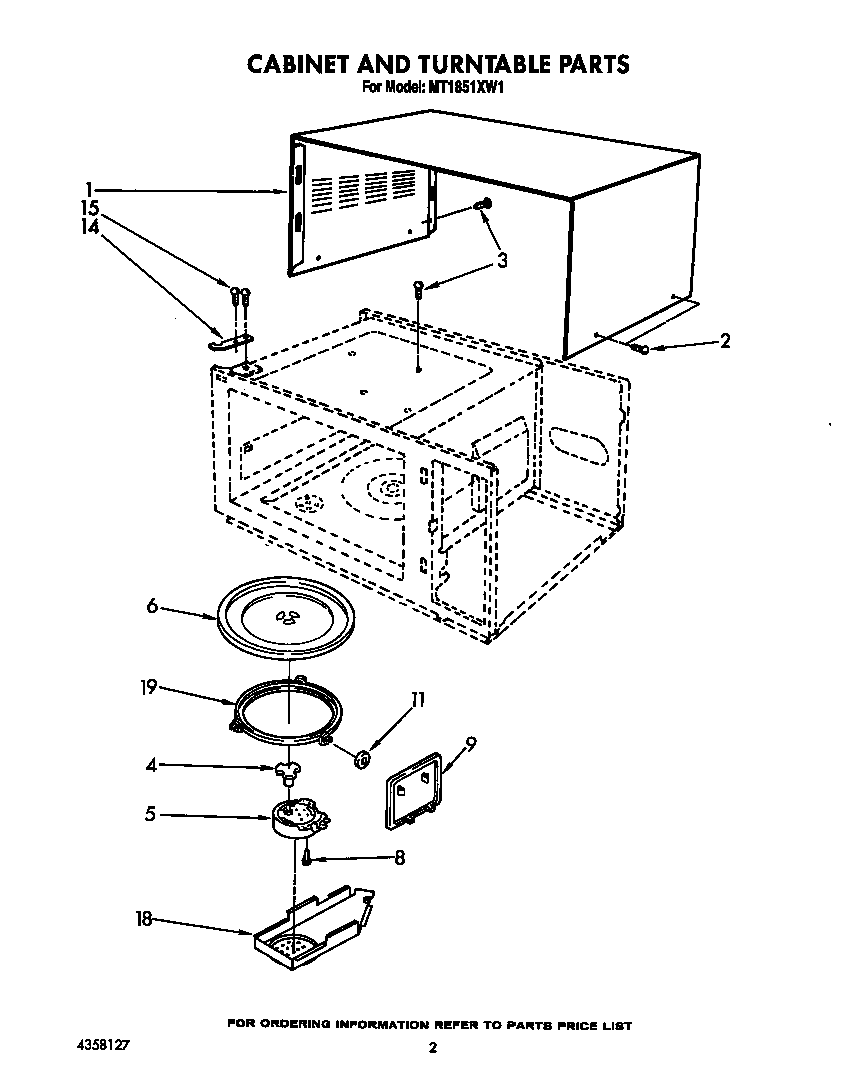Whirlpool MT1851XW1 cabinet and turntable diagram