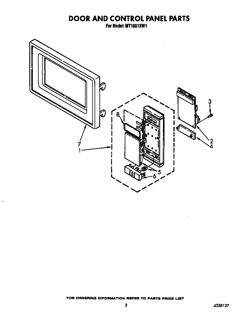Whirlpool MT1851XW1 door and control panel diagram