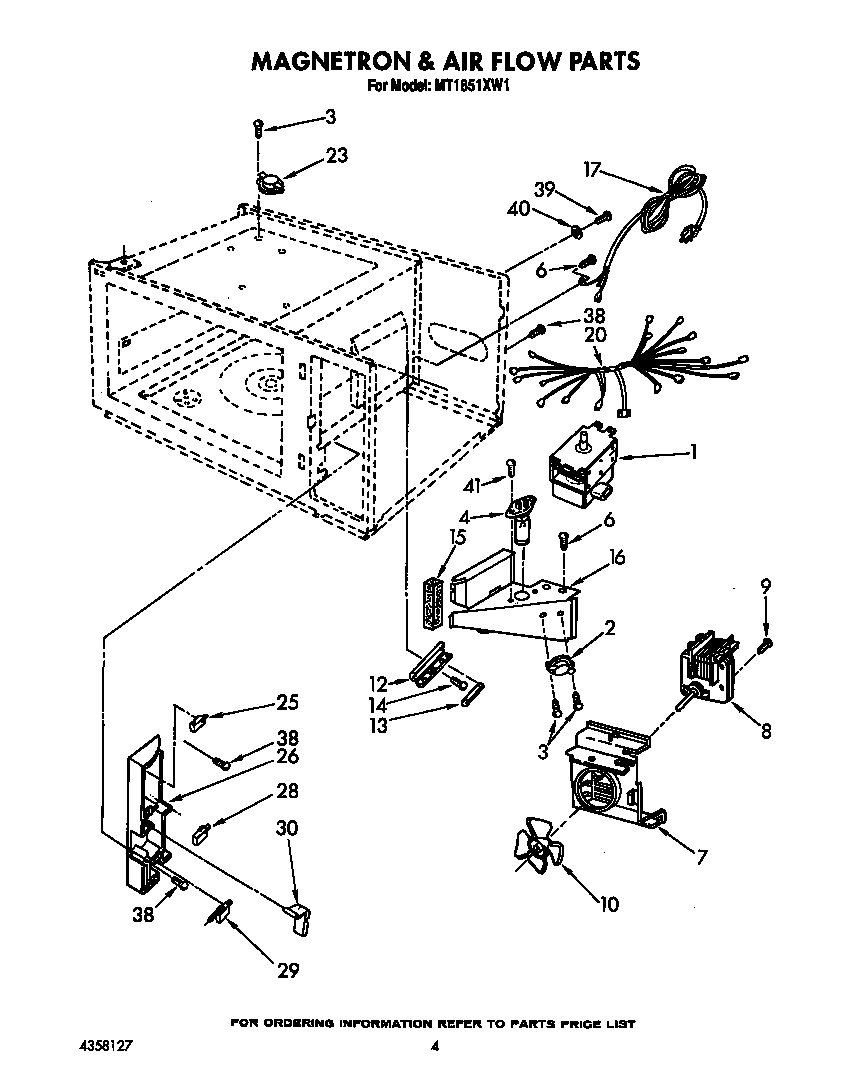 Whirlpool MT1851XW1 magnetron and air flow diagram