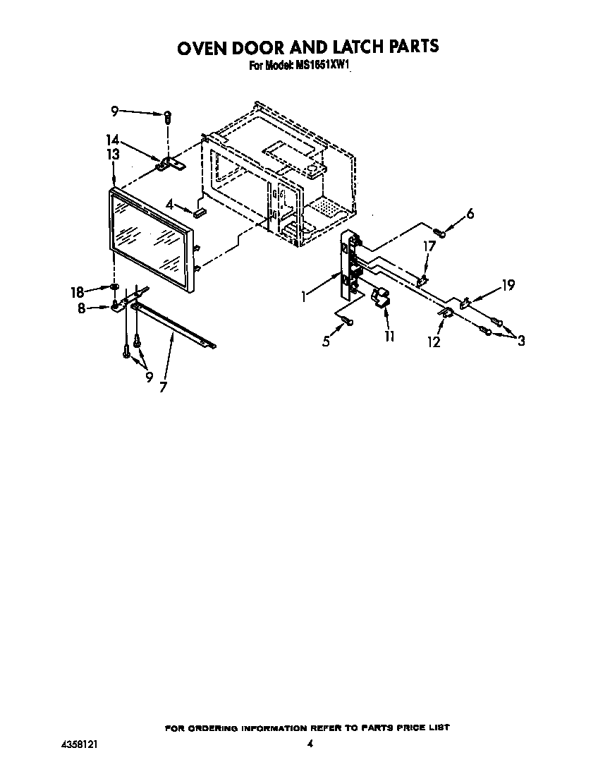 Whirlpool MS1651XW1 oven door and latch diagram