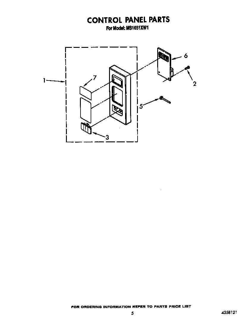 Whirlpool MS1651XW1 control panel diagram