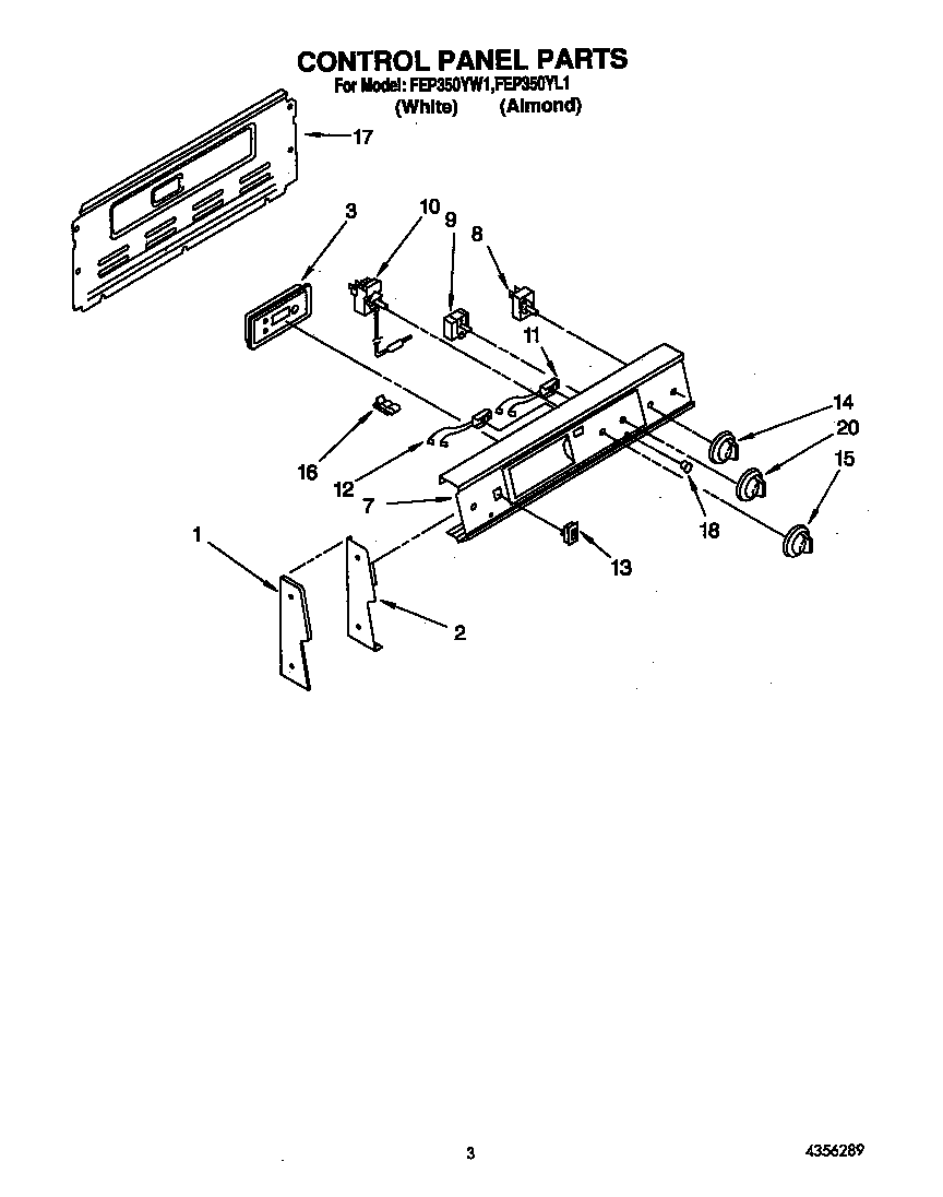 Roper FEP350YW1 control panel diagram