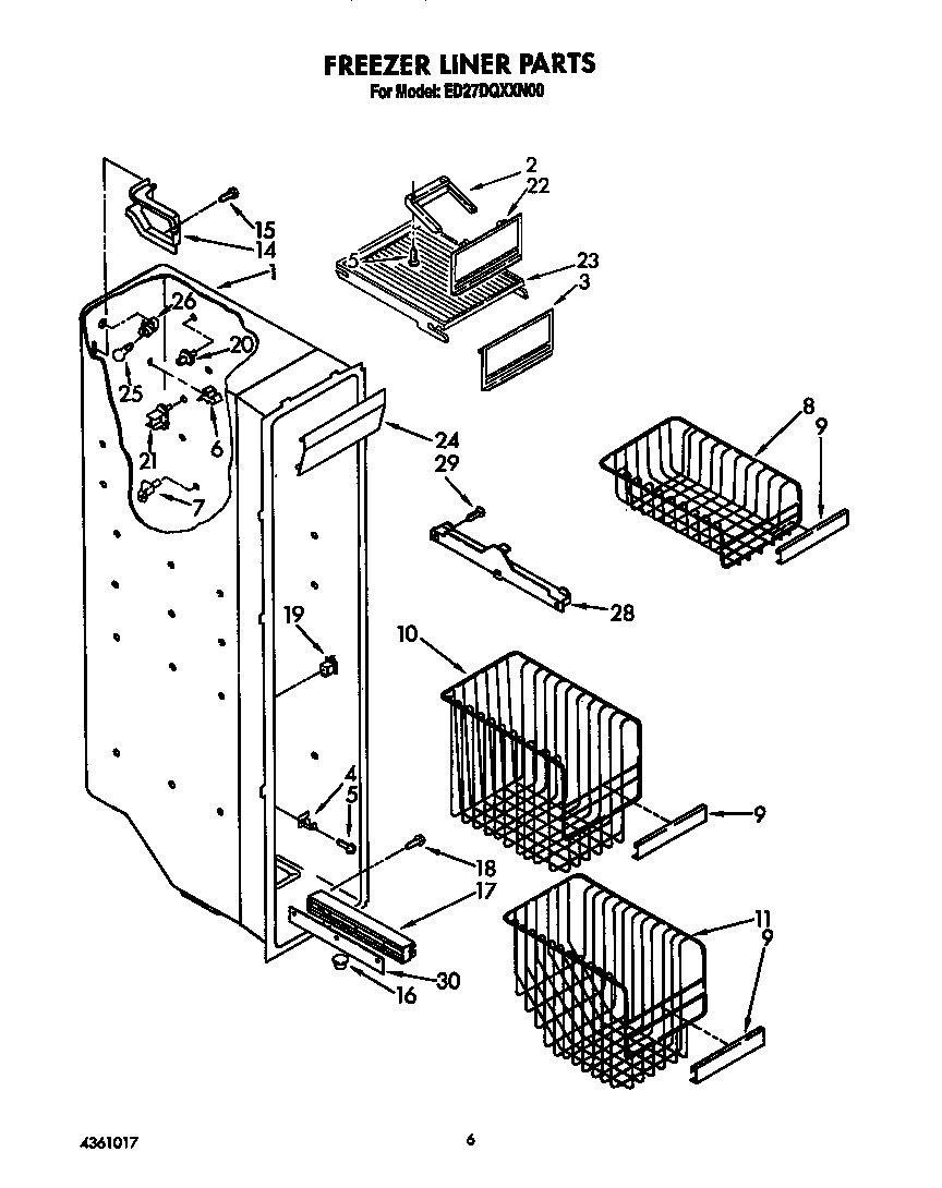 Whirlpool ED27DQXXW00 freezer liner diagram