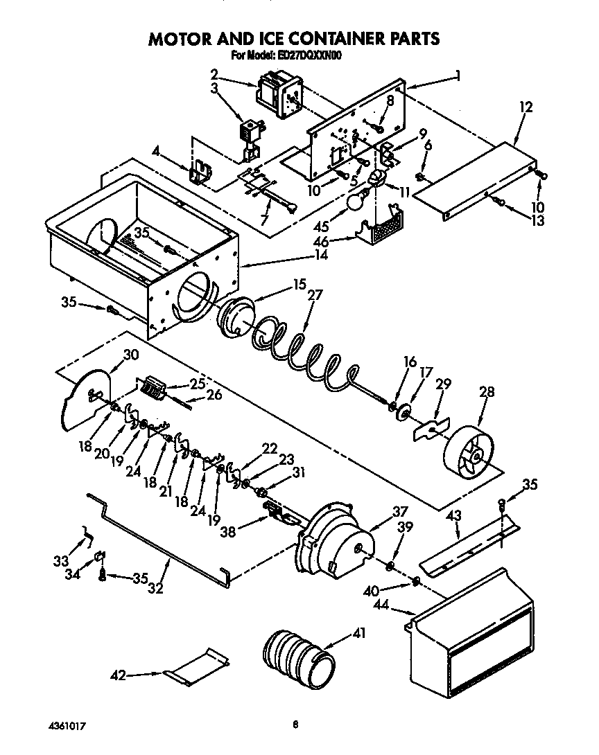 Whirlpool ED27DQXXW00 motor and ice container diagram