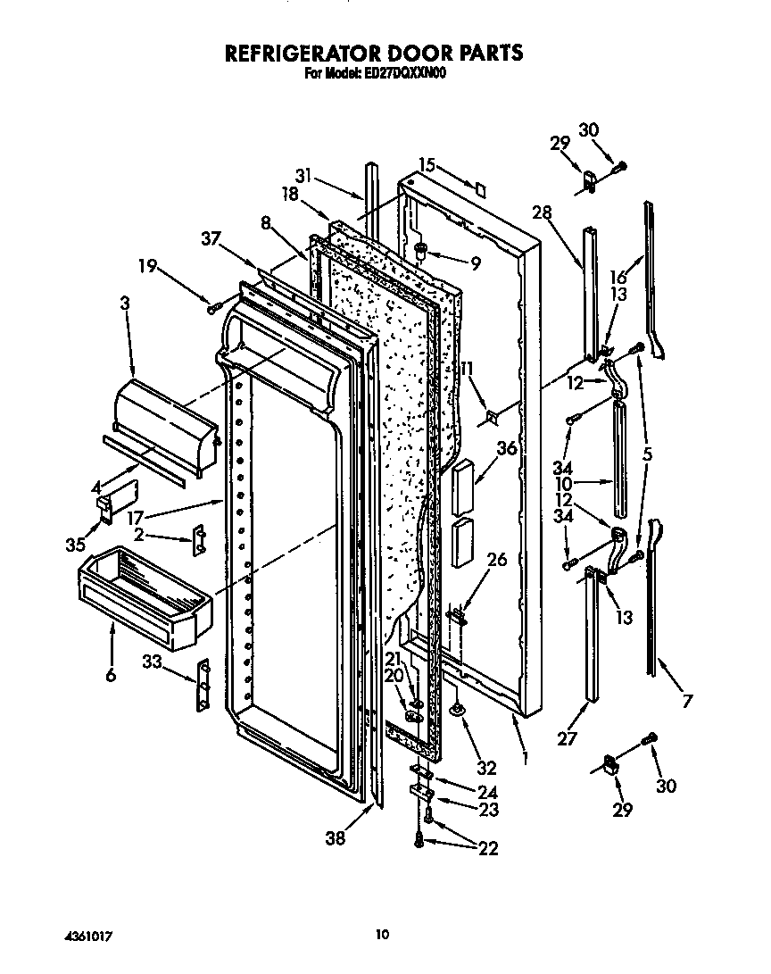 Whirlpool ED27DQXXW00 refrigerator door diagram