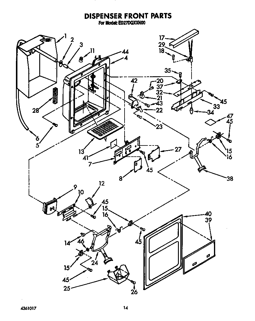 Whirlpool ED27DQXXW00 dispenser front diagram