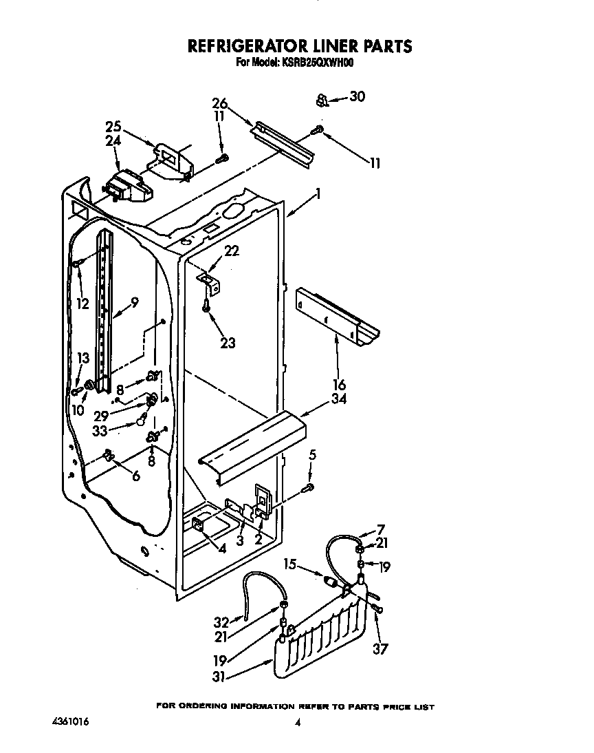 KitchenAid KSRB25QXWH00 refrigerator liner diagram