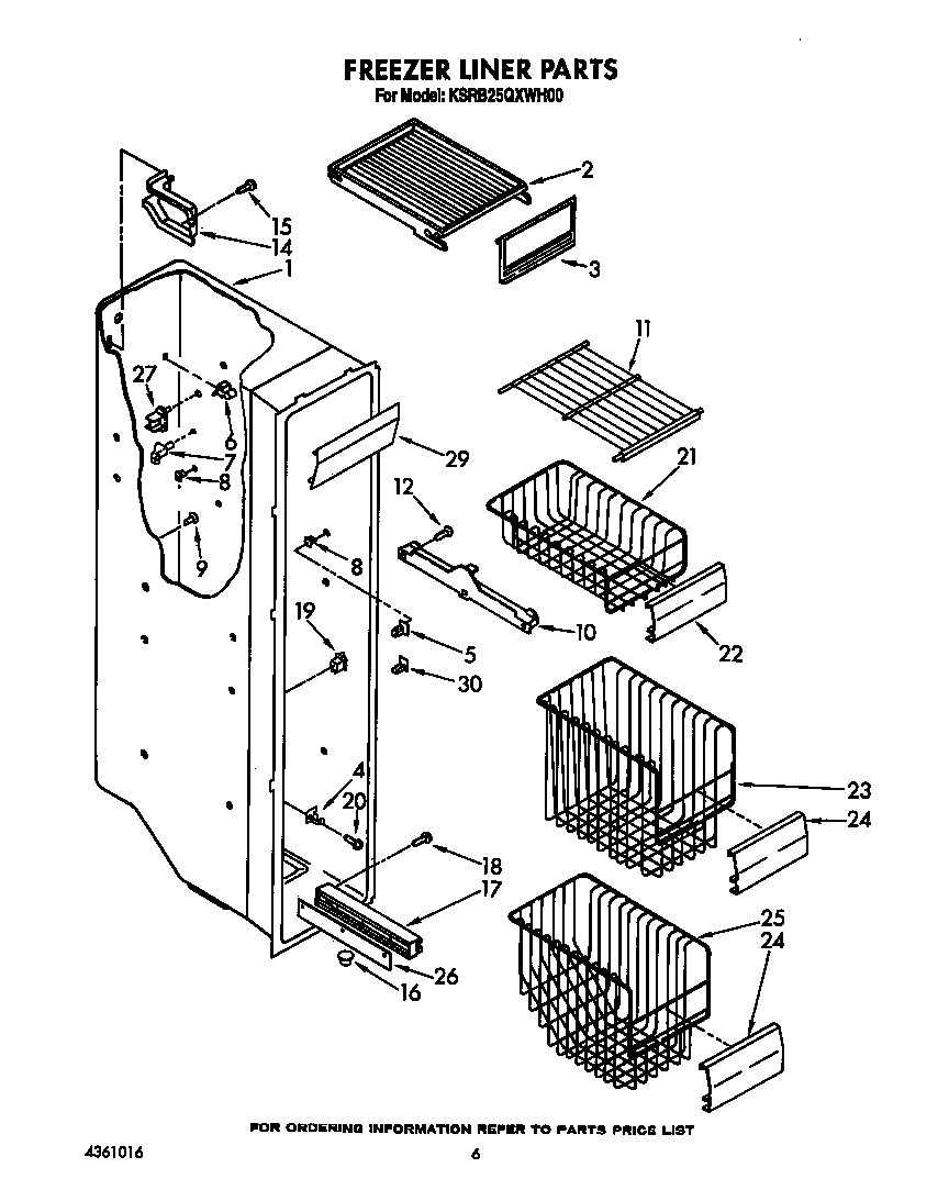 KitchenAid KSRB25QXWH00 freezer liner diagram