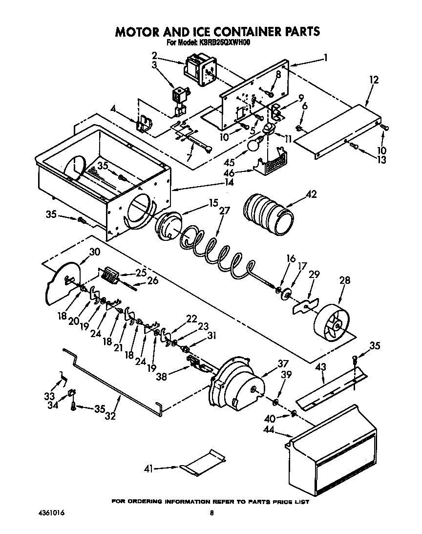 KitchenAid KSRB25QXWH00 motor and ice container diagram