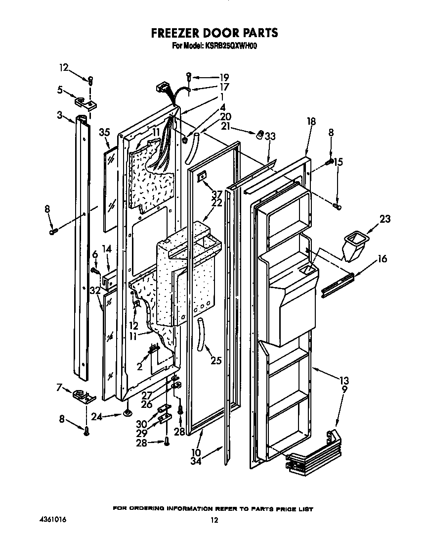 KitchenAid KSRB25QXWH00 freezer door diagram