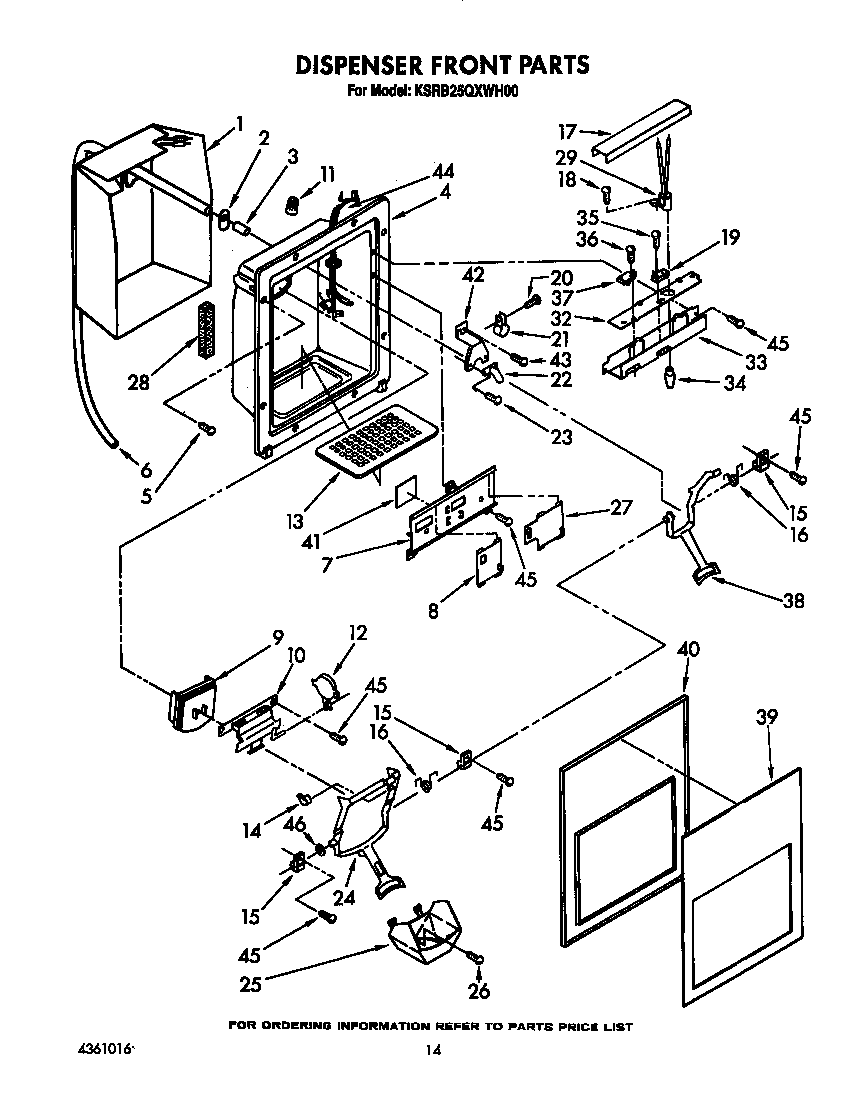 KitchenAid KSRB25QXWH00 dispenser front diagram