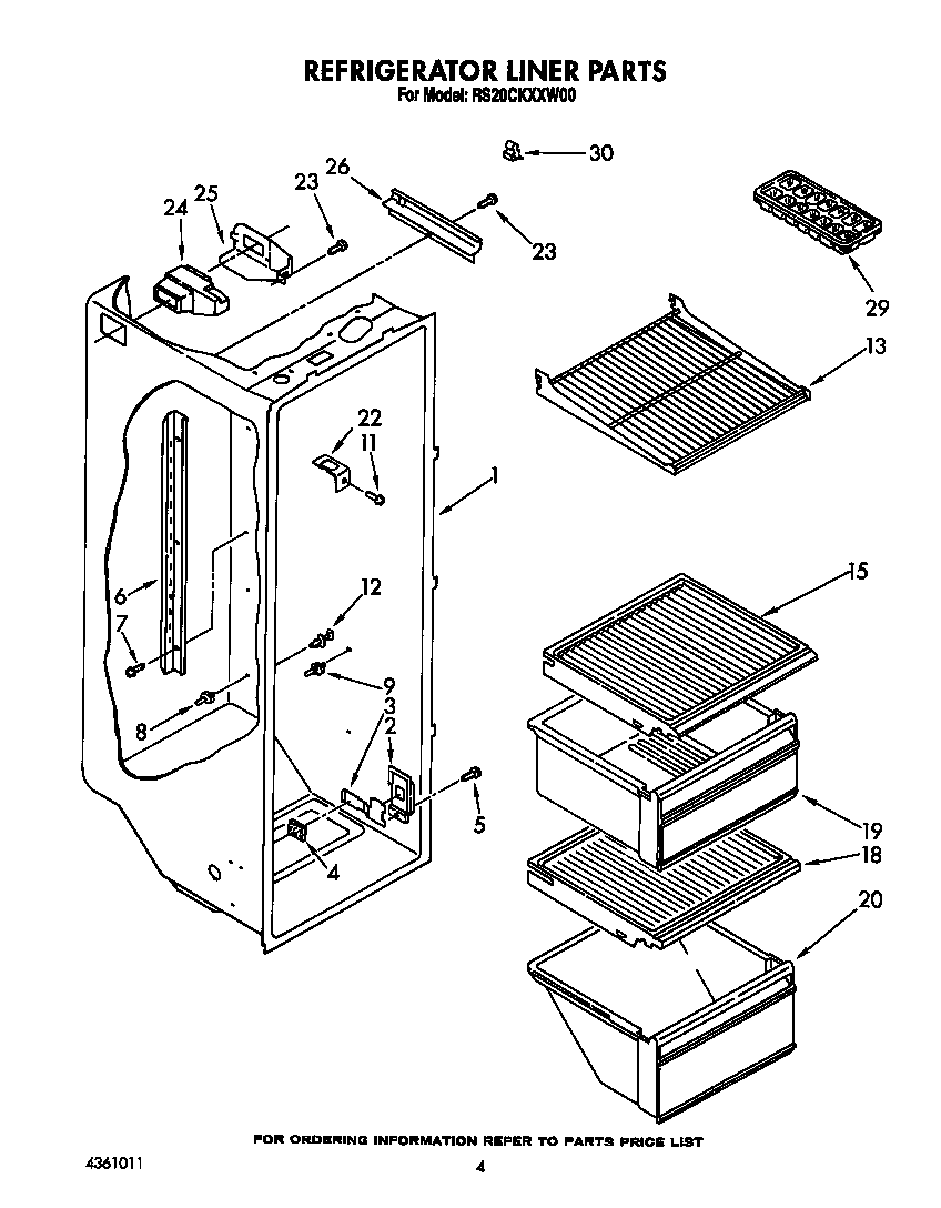 Roper RS20CKXXW00 refrigerator liner diagram