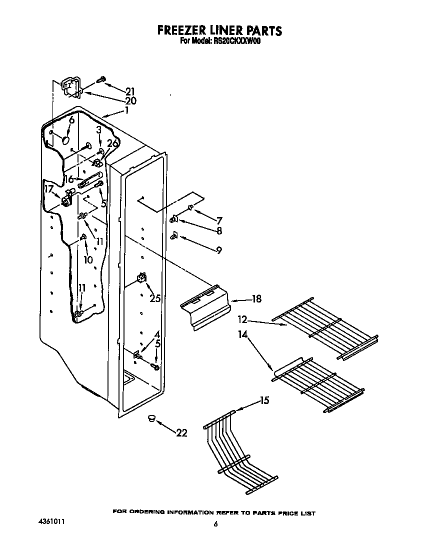 Roper RS20CKXXW00 freezer liner diagram