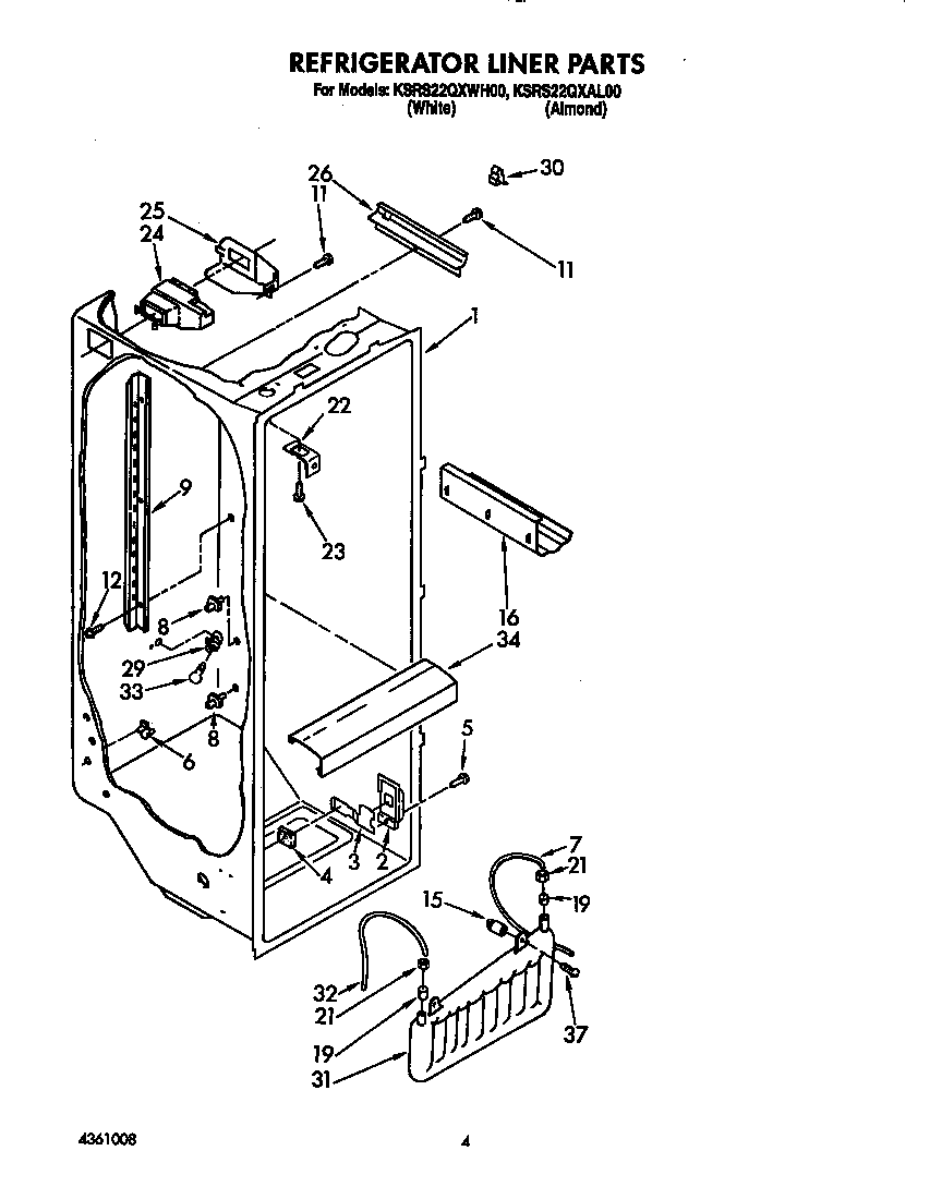 KitchenAid KSRS22QXWH00 refrigerator liner diagram