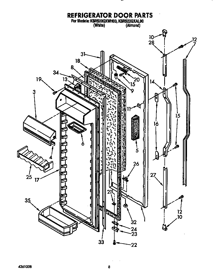 KitchenAid KSRS22QXWH00 refrigerator door diagram