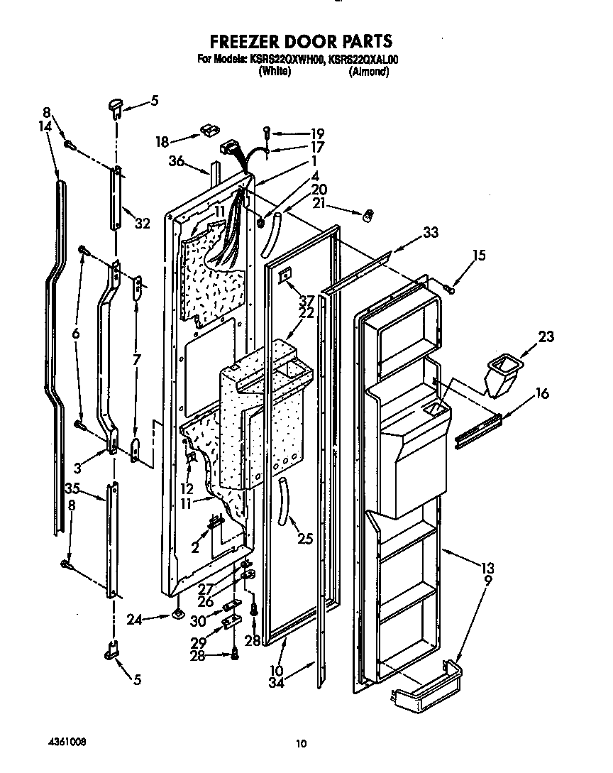 KitchenAid KSRS22QXWH00 freezer door diagram