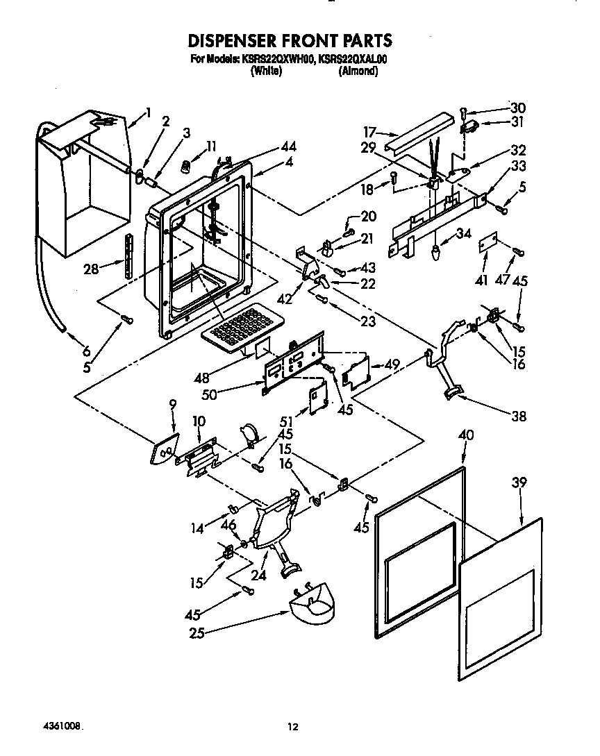 KitchenAid KSRS22QXWH00 dispenser front diagram
