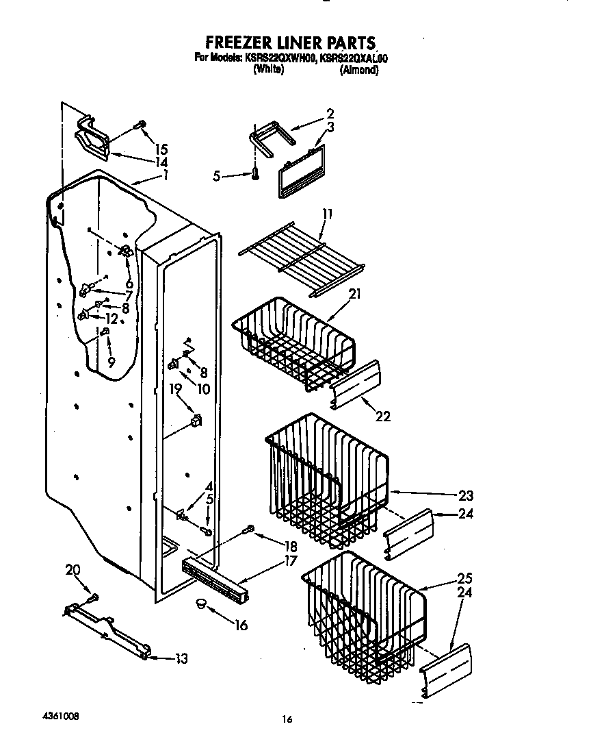 KitchenAid KSRS22QXWH00 freezer liner diagram
