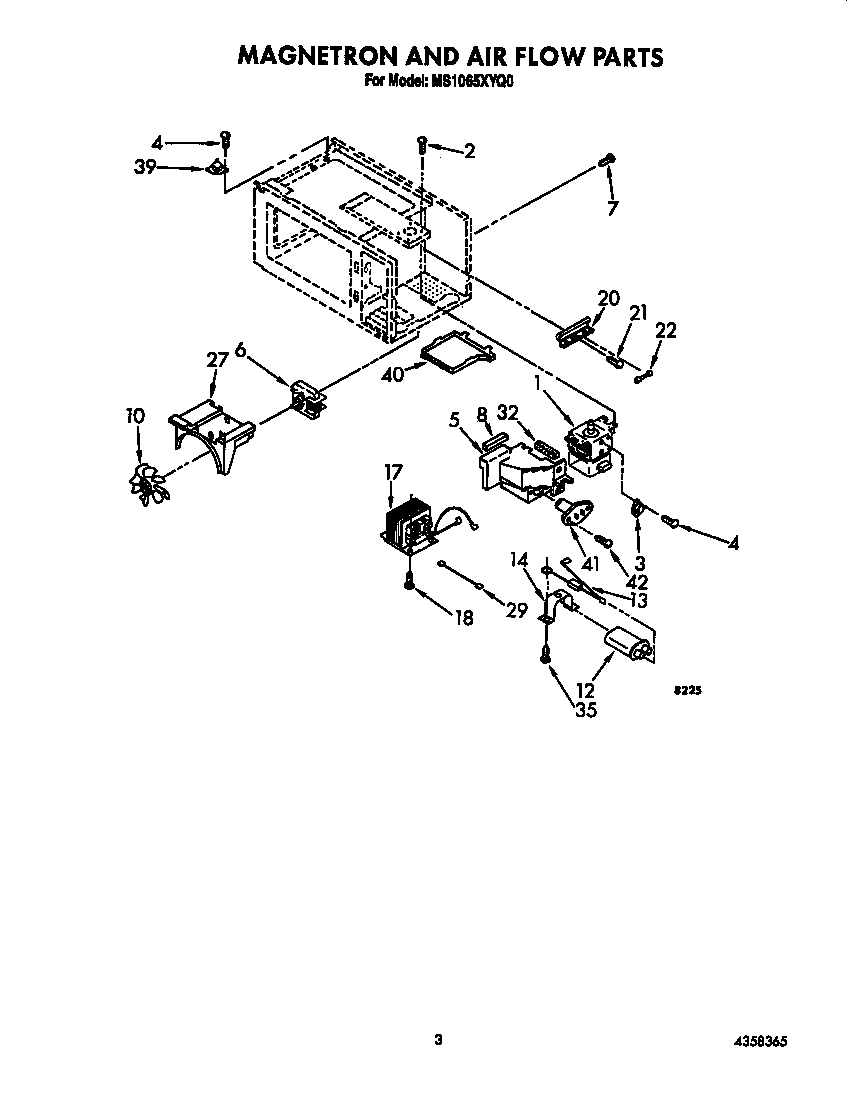 Whirlpool MS1065XYQ0 magnetron and air flow diagram