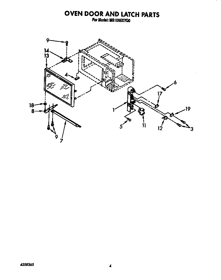 Whirlpool MS1065XYQ0 oven door and latch diagram