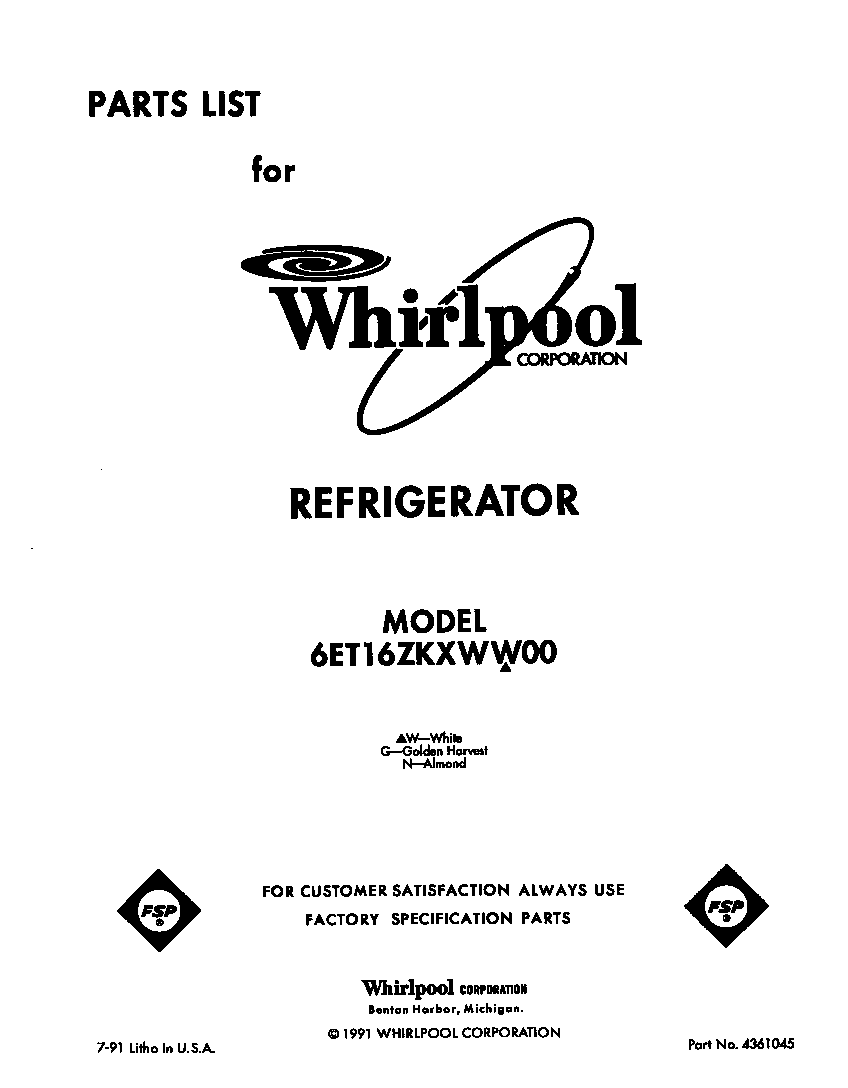 Whirlpool 6ET16ZKXWW00 front cover diagram