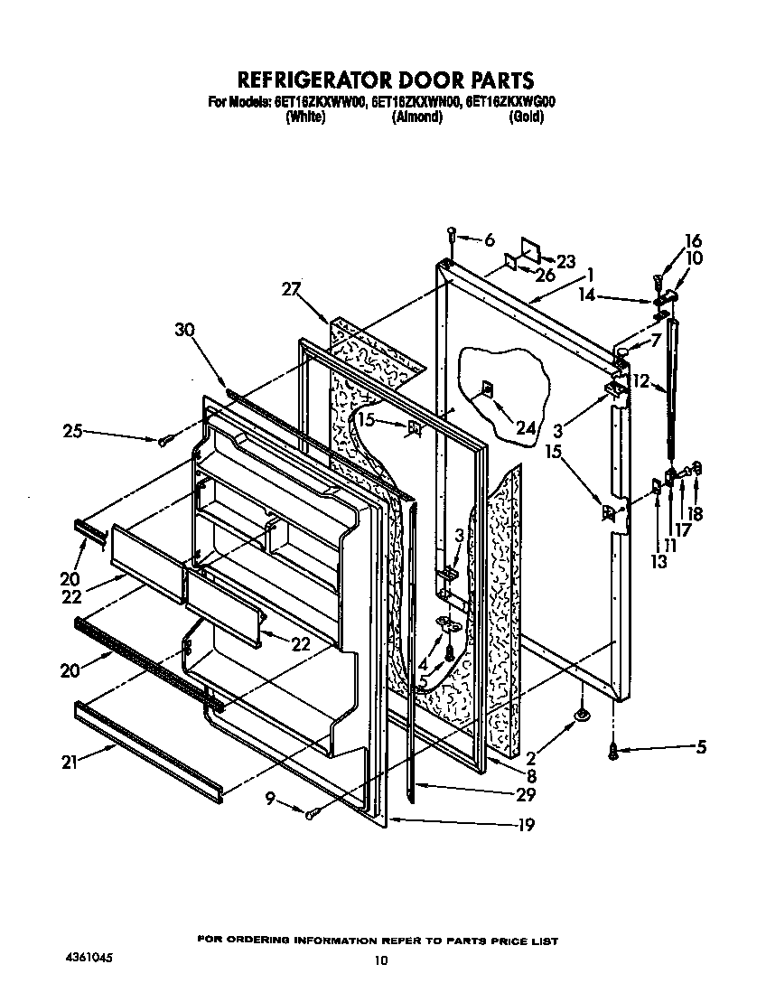 Whirlpool 6ET16ZKXWW00 refrigerator door diagram