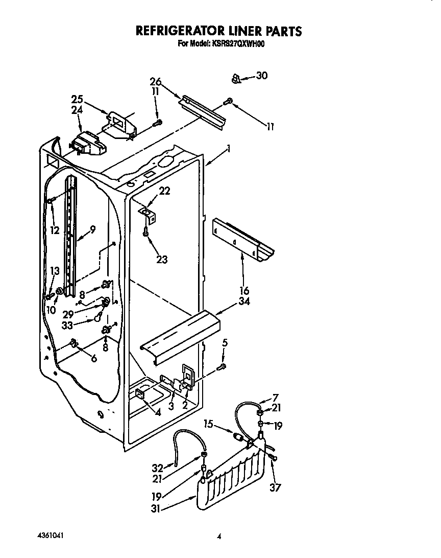 KitchenAid KSRS27QXWH00 refrigerator liner diagram