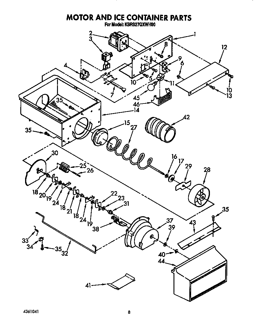 KitchenAid KSRS27QXWH00 motor and ice container diagram