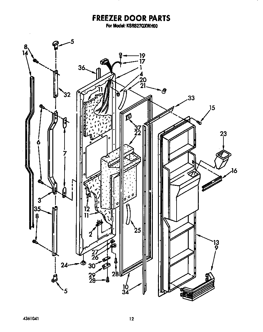 KitchenAid KSRS27QXWH00 freezer door diagram