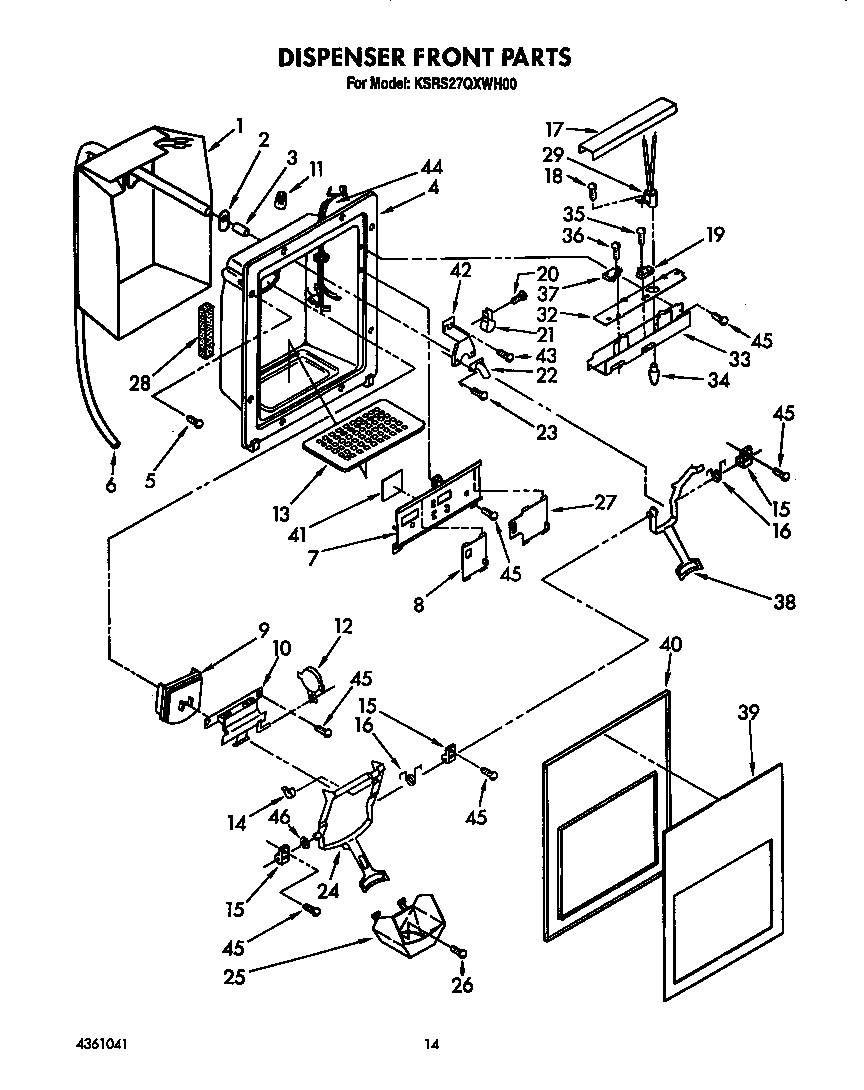 KitchenAid KSRS27QXWH00 dispenser front diagram