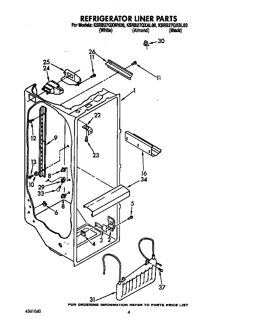 KitchenAid KSRB27QXWH00 refrigerator liner diagram