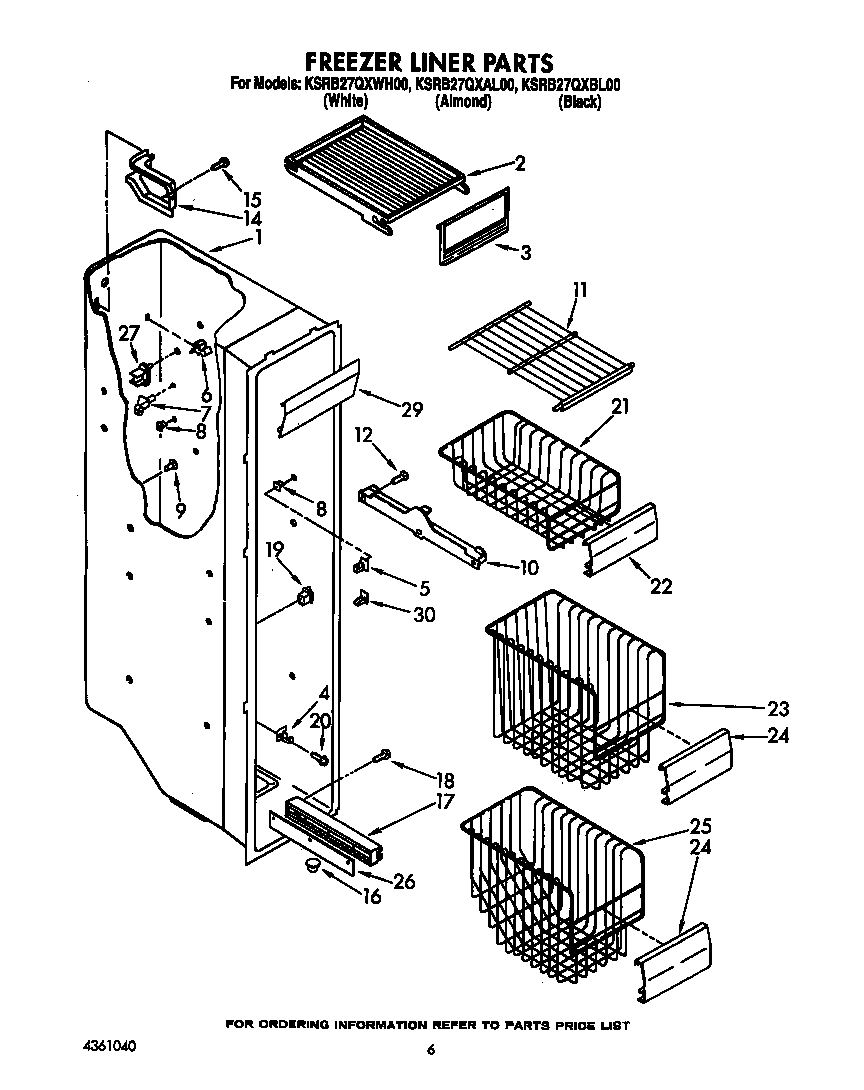 KitchenAid KSRB27QXWH00 freezer liner diagram