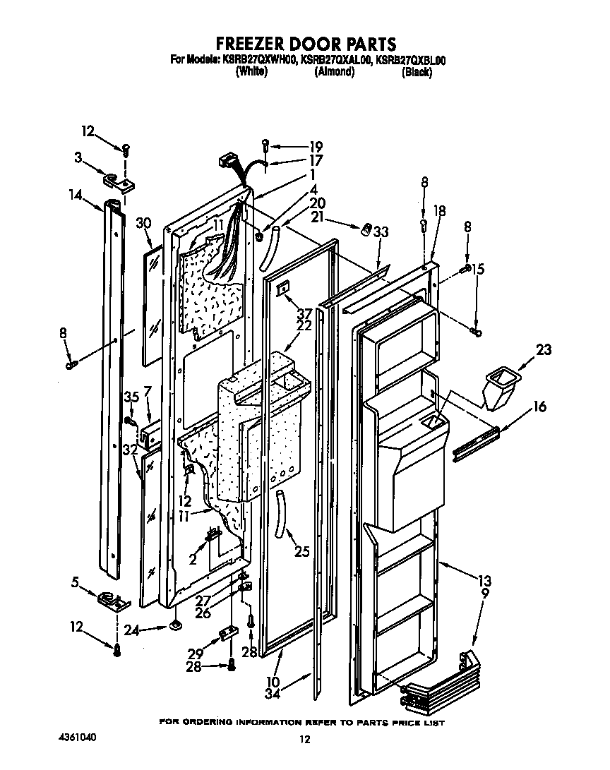 KitchenAid KSRB27QXWH00 freezer door diagram
