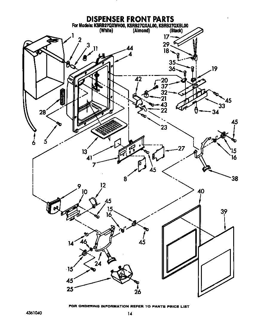 KitchenAid KSRB27QXWH00 dispenser front diagram
