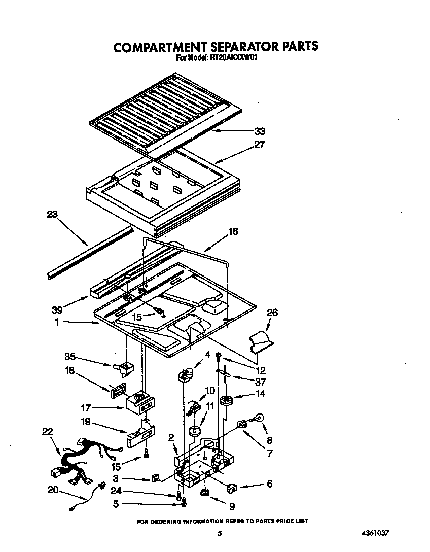 Roper RT20AKXXW01 compartment separator diagram
