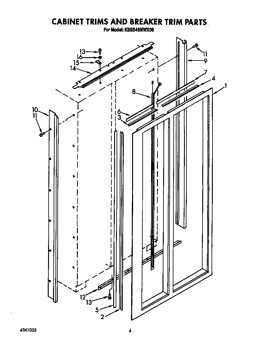 KitchenAid KSSS48MWX00 cabinet trims and breaker trim diagram
