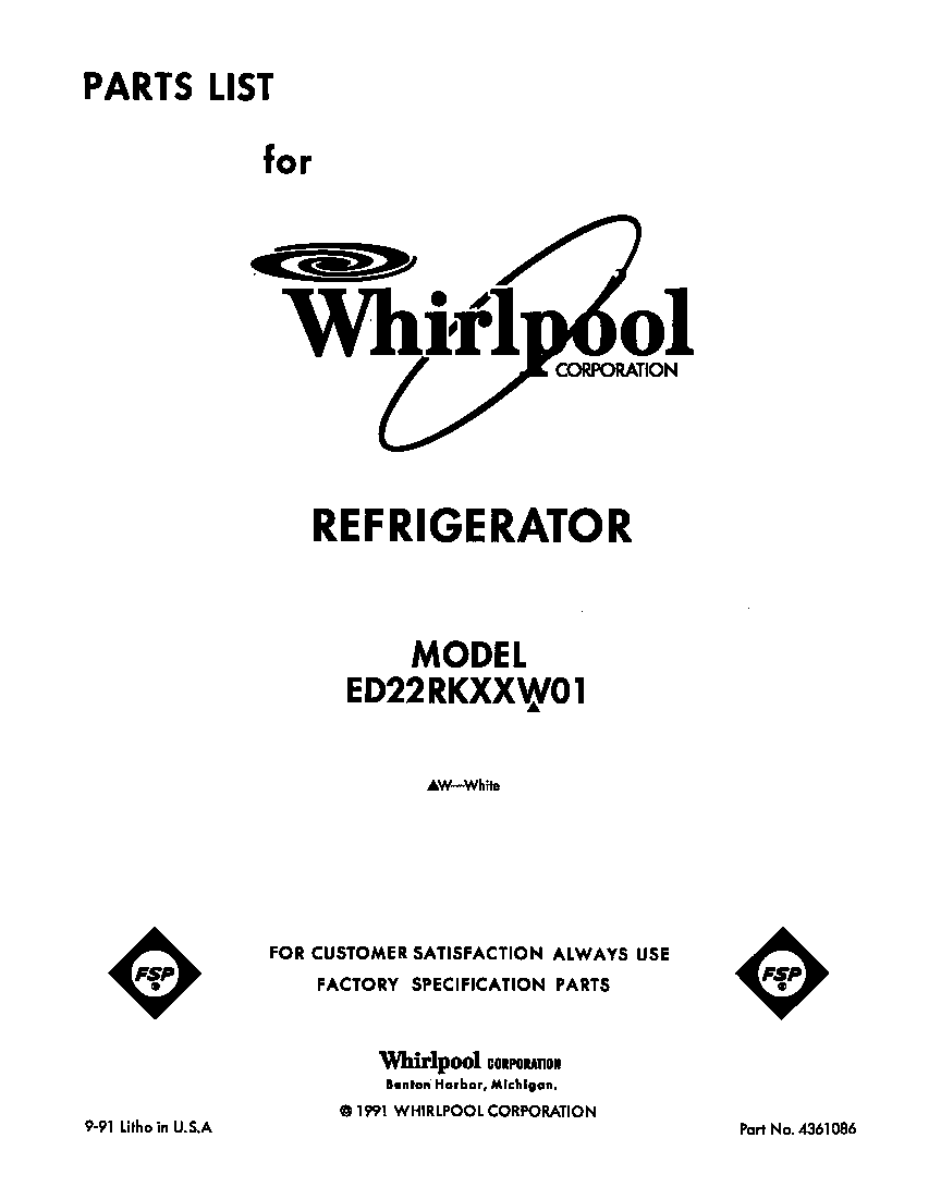Whirlpool ED22RKXXW01 front cover diagram