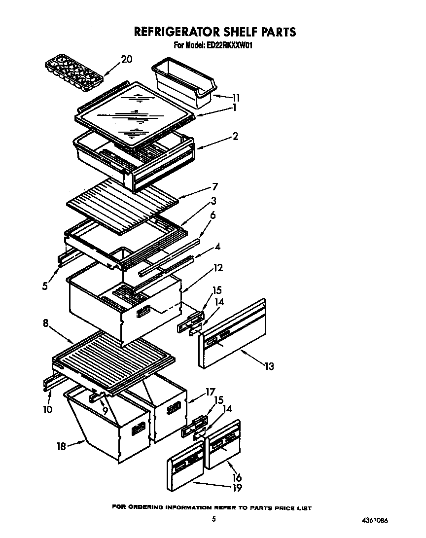 Whirlpool ED22RKXXW01 refrigerator shelf diagram