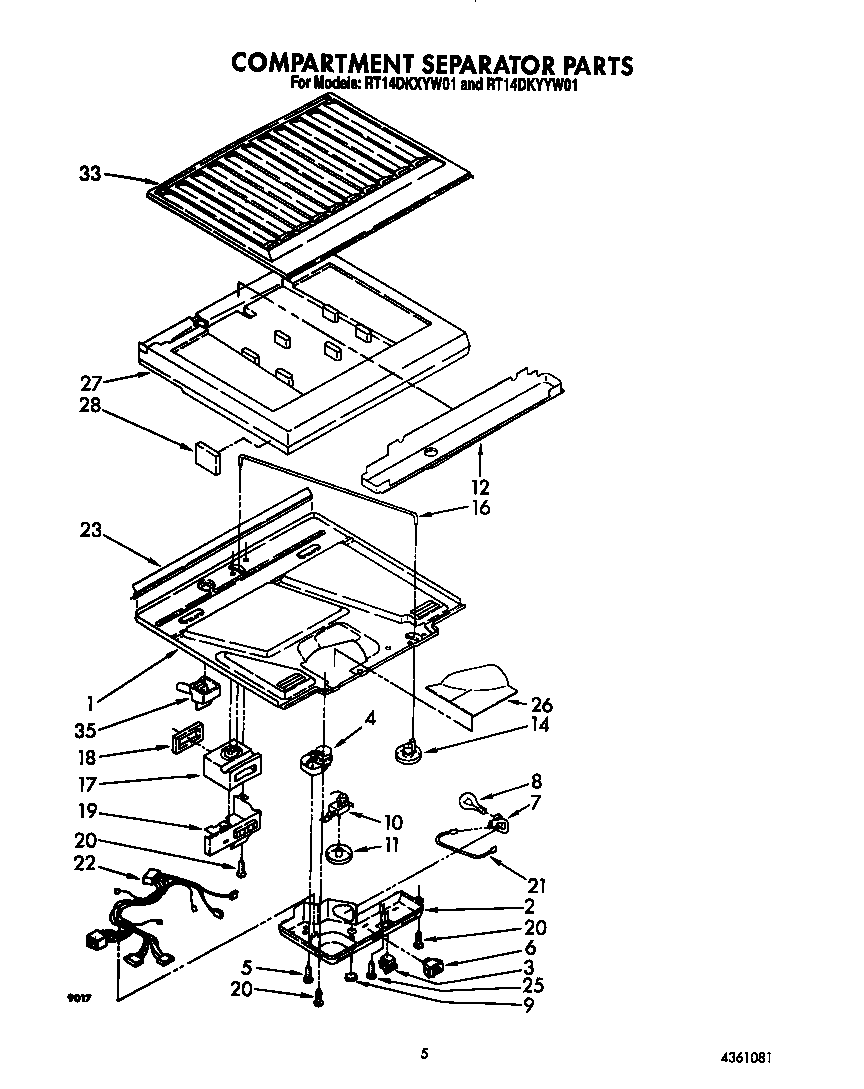 Roper RT14DKYYW01 compartment separator diagram