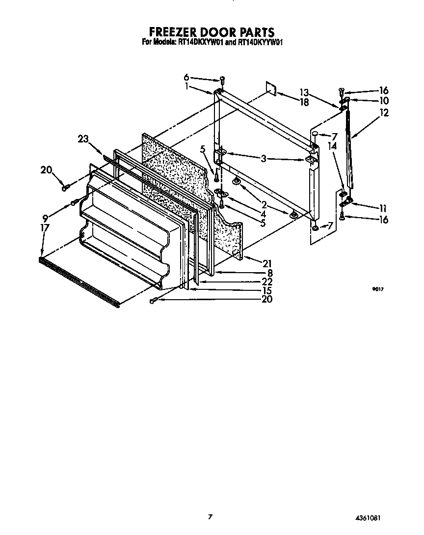 Roper RT14DKYYW01 freezer door diagram
