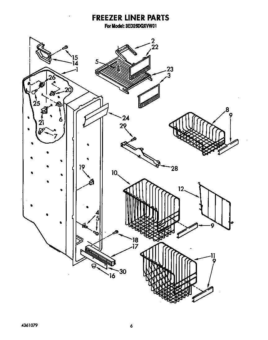 Whirlpool 3ED25DQXVW01 freezer liner diagram
